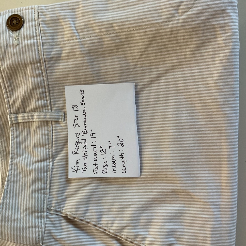 Summer Kim‎ Roger's Striped Shorts Khaki Beige Beach  Comfort Women's Size 18 - Picture 9 of 9